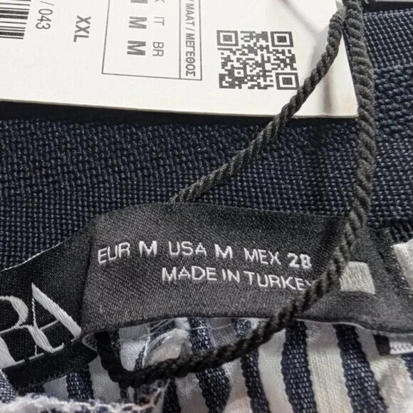 ZARA PANTS elastic waist Sz M COTTON BLUE & WHITE STRIPES PREPPY NAUTICAL NWT ! - Picture 11 of 12